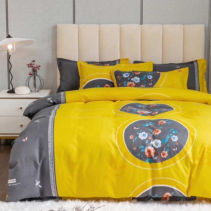 91家纺网 家纺一手货源 找家纺 优尚 2021新款亲肤磨毛中国风大版花系列四件套 黑金皇朝