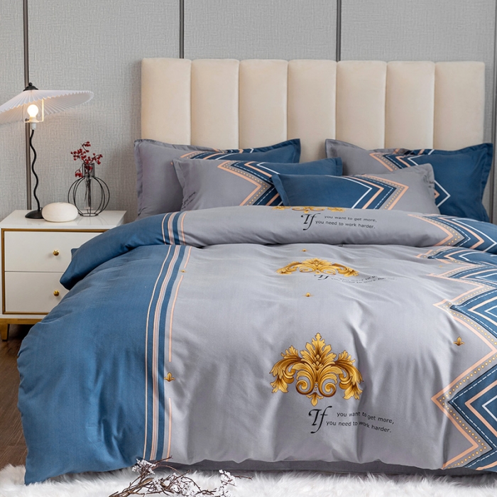 91家纺网 家纺一手货源 找家纺 优尚 2021新款亲肤磨毛中国风大版花系列四件套 华荣蓝玉