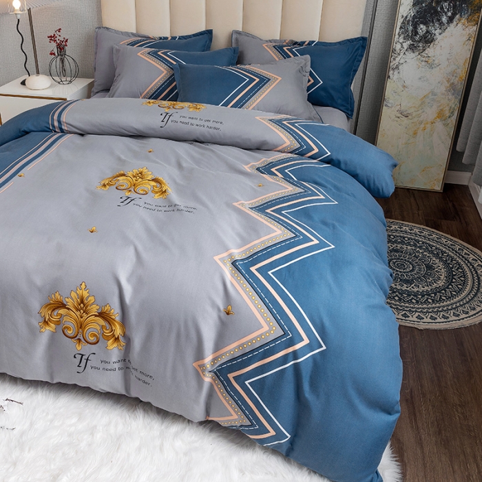 91家纺网 家纺一手货源 找家纺 优尚 2021新款亲肤磨毛中国风大版花系列四件套 华荣蓝玉