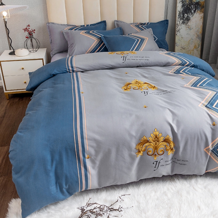 91家纺网 家纺一手货源 找家纺 优尚 2021新款亲肤磨毛中国风大版花系列四件套 华荣蓝玉