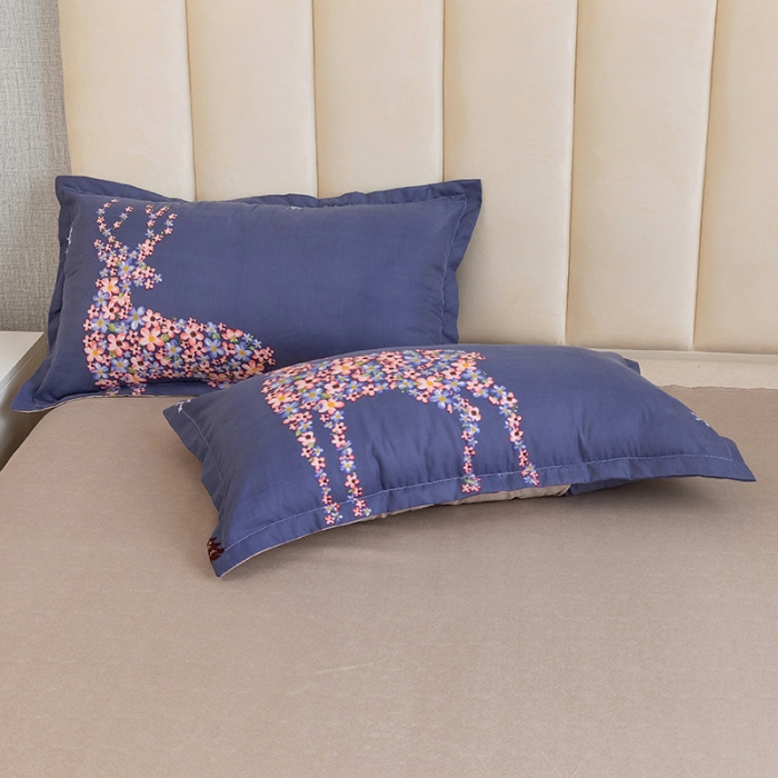 91家纺网 家纺一手货源 找家纺 优尚 2021新款亲肤磨毛中国风大版花系列四件套 鹿回头