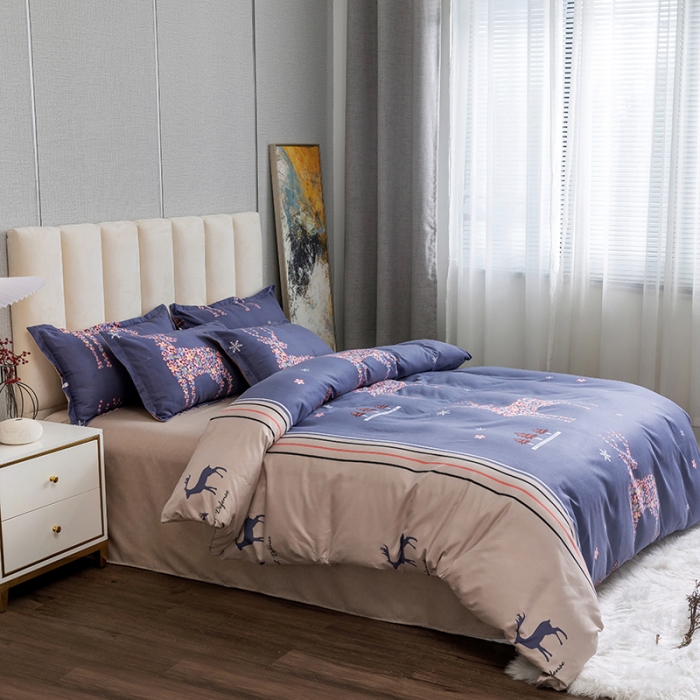 91家纺网 家纺一手货源 找家纺 优尚 2021新款亲肤磨毛中国风大版花系列四件套 鹿回头