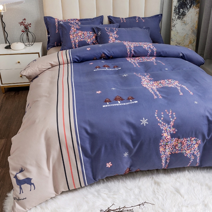 91家纺网 家纺一手货源 找家纺 优尚 2021新款亲肤磨毛中国风大版花系列四件套 鹿回头