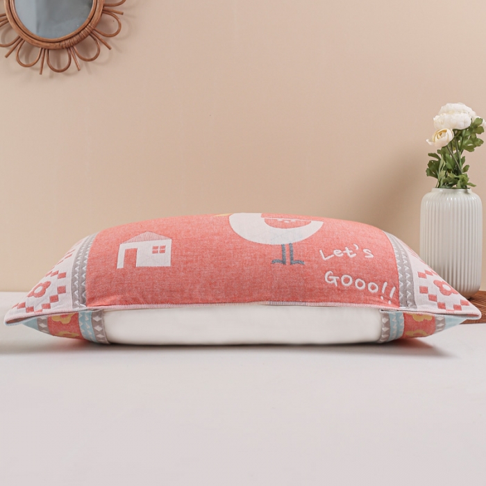 91家纺网 家纺一手货源 找家纺 朴尔2020新款防滑半包按扣固定式全棉四层纱布枕巾围脖萌鸡红