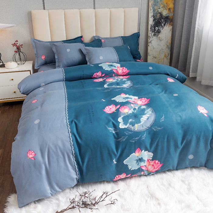 91家纺网 家纺一手货源 找家纺 优尚 2021新款亲肤磨毛中国风大版花系列四件套 陌上花开