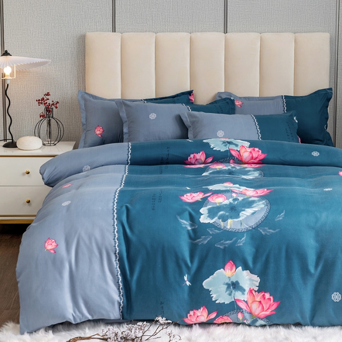 91家纺网 家纺一手货源 找家纺 优尚 2021新款亲肤磨毛中国风大版花系列四件套 陌上花开