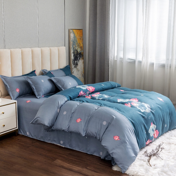 91家纺网 家纺一手货源 找家纺 优尚 2021新款亲肤磨毛中国风大版花系列四件套 陌上花开