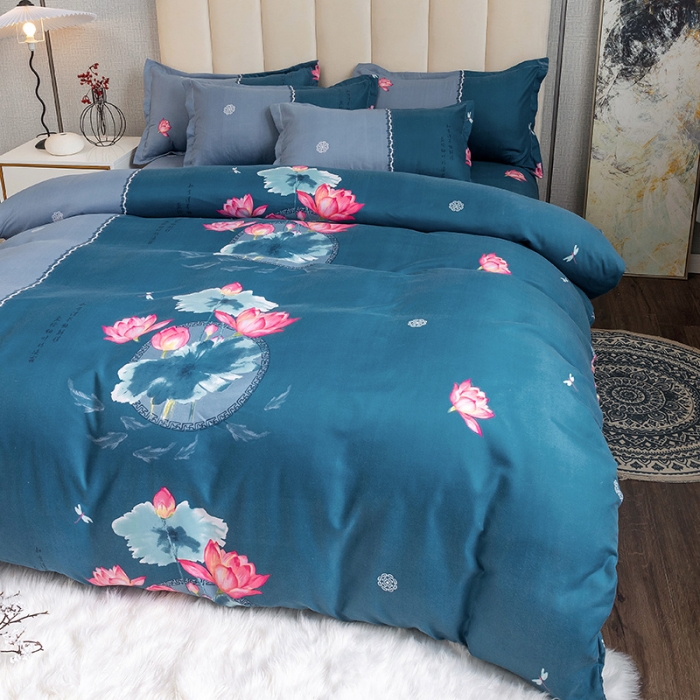 91家纺网 家纺一手货源 找家纺 优尚 2021新款亲肤磨毛中国风大版花系列四件套 陌上花开