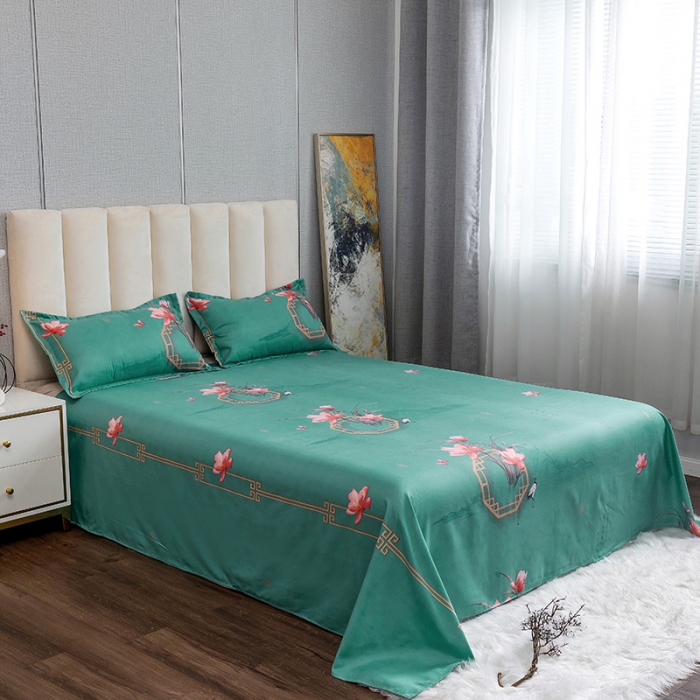 91家纺网 家纺一手货源 找家纺 优尚 2021新款亲肤磨毛中国风大版花系列四件套 青苍白荷