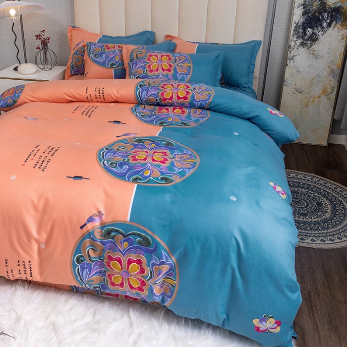 91家纺网 家纺一手货源 找家纺 优尚 2021新款亲肤磨毛中国风大版花系列四件套 如梦令