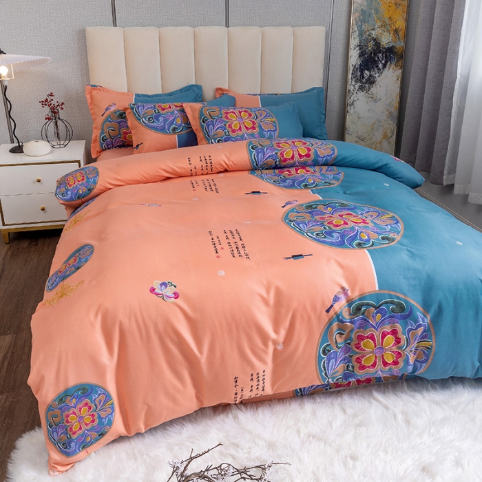 91家纺网 家纺一手货源 找家纺 优尚 2021新款亲肤磨毛中国风大版花系列四件套 如梦令