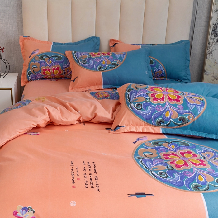 91家纺网 家纺一手货源 找家纺 优尚 2021新款亲肤磨毛中国风大版花系列四件套 如梦令