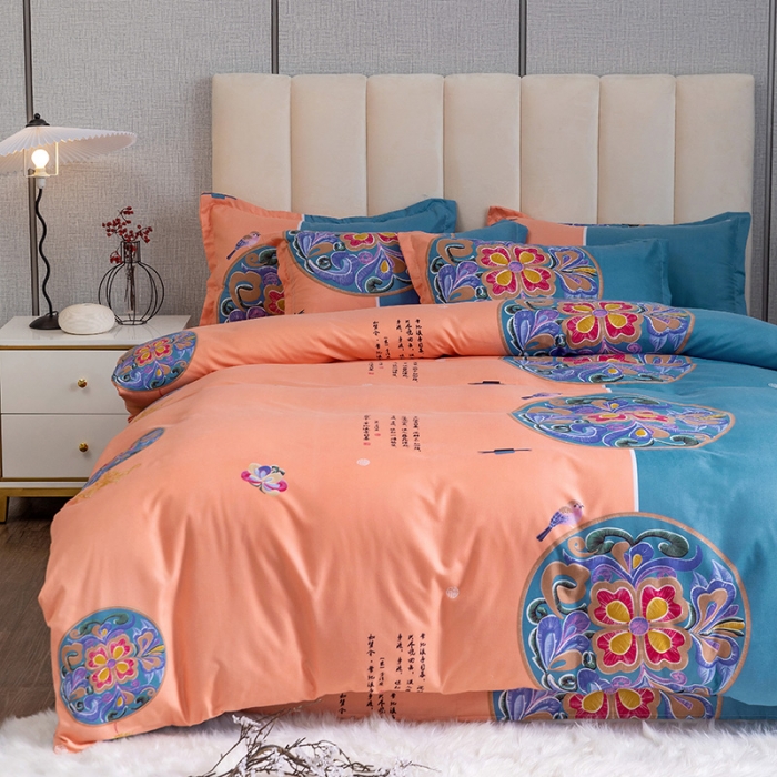 91家纺网 家纺一手货源 找家纺 优尚 2021新款亲肤磨毛中国风大版花系列四件套 如梦令