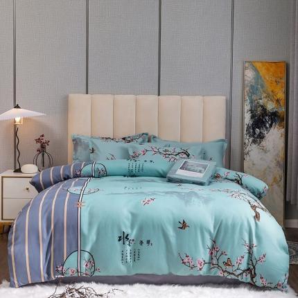 优尚 2021新款亲肤磨毛中国风大版花系列四件套 水墨江南