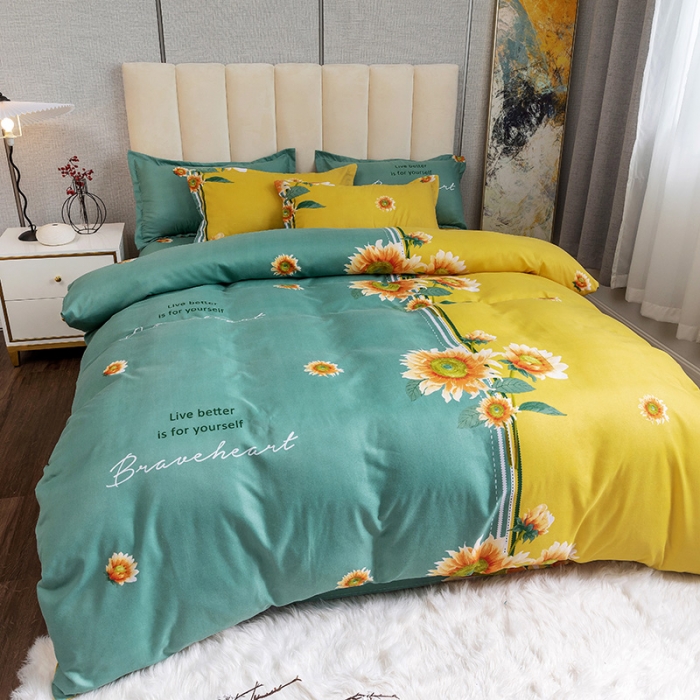 91家纺网 家纺一手货源 找家纺 优尚 2021新款亲肤磨毛中国风大版花系列四件套 向阳花开