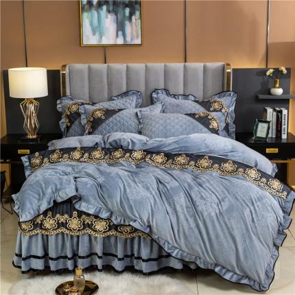 91家纺网 家纺一手货源 找家纺 （总）网红款水晶绗缝床裙四件套牛奶绒法莱绒加厚保暖被罩床罩