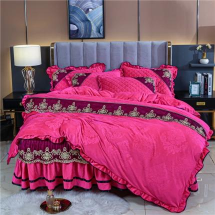 91家纺网 家纺一手货源 找家纺 （总）网红款水晶绗缝床裙四件套牛奶绒法莱绒加厚保暖被罩床罩