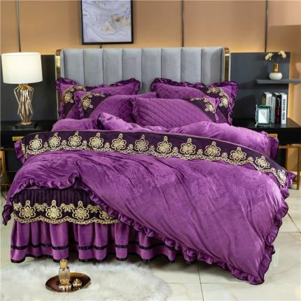 91家纺网 家纺一手货源 找家纺 （总）网红款水晶绗缝床裙四件套牛奶绒法莱绒加厚保暖被罩床罩