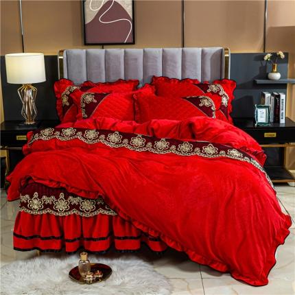 91家纺网 家纺一手货源 找家纺 （总）网红款水晶绗缝床裙四件套牛奶绒法莱绒加厚保暖被罩床罩