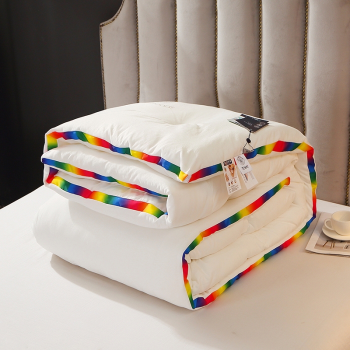 91家纺网 家纺一手货源 找家纺 VIP被业 2021新款彩虹大豆被冬被 彩虹白