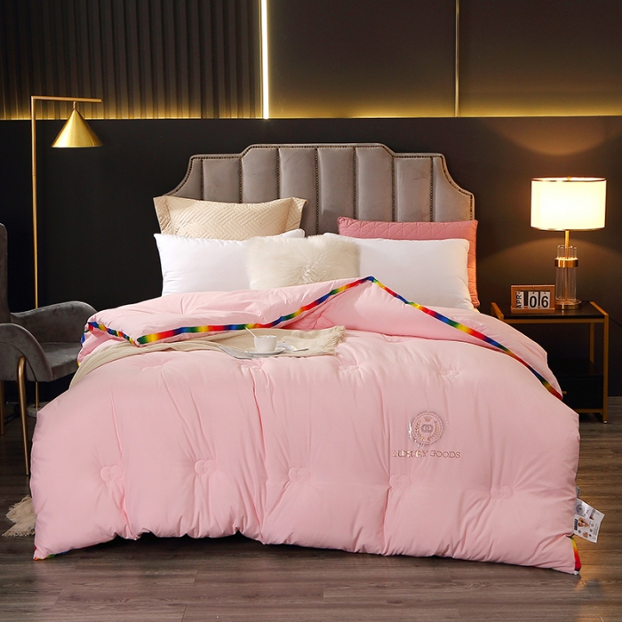 91家纺网 家纺一手货源 找家纺 VIP被业 2021新款彩虹大豆被冬被 彩虹粉