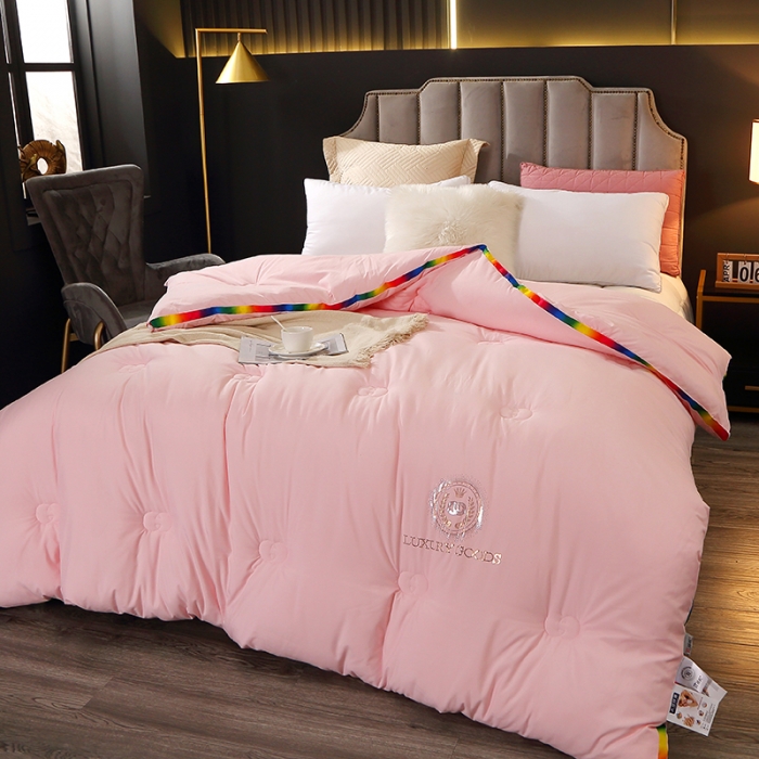 91家纺网 家纺一手货源 找家纺 VIP被业 2021新款彩虹大豆被冬被 彩虹粉