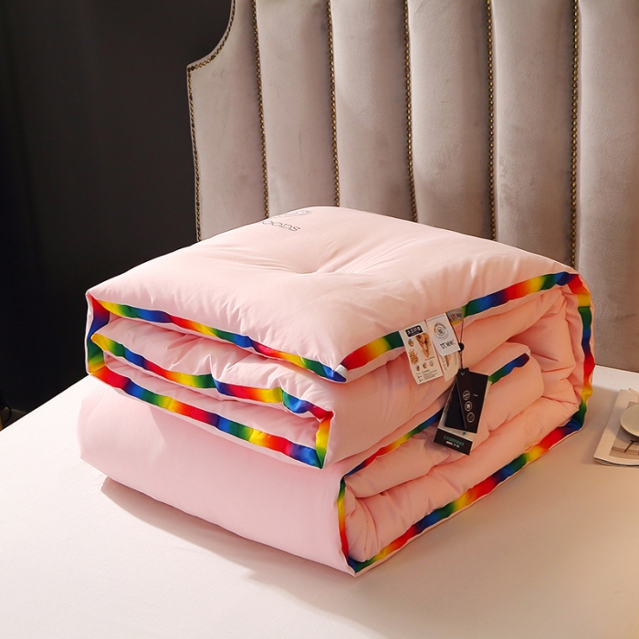 91家纺网 家纺一手货源 找家纺 VIP被业 2021新款彩虹大豆被冬被 彩虹粉