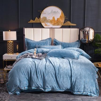 91家纺网 家纺一手货源 找家纺 （总）佳梦家纺轻奢提花绒四件套牛奶绒纯色消光压花宝宝绒被套