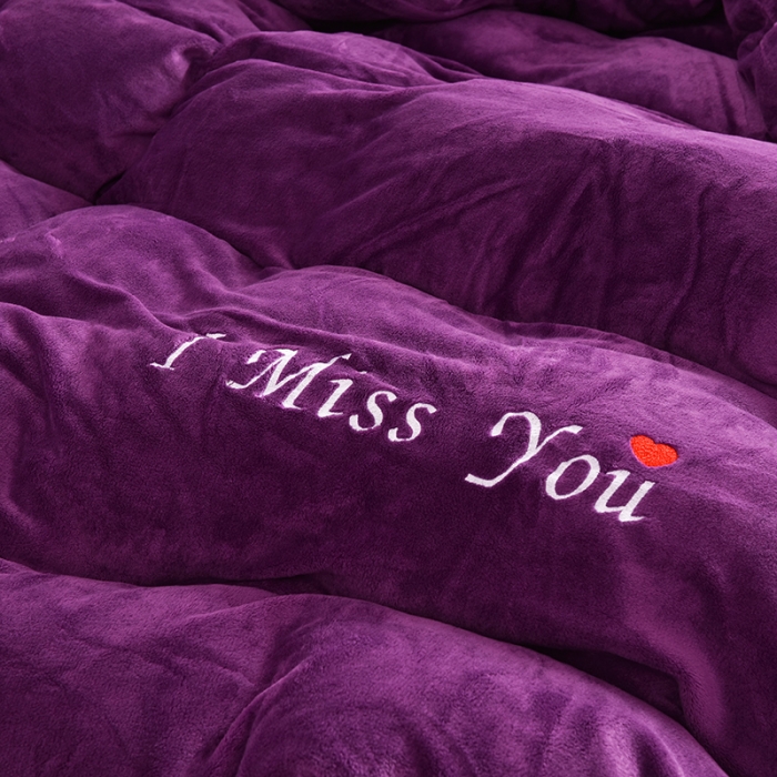 91家纺网 家纺一手货源 找家纺 简爱家纺新款保暖MISS款法莱绒刺绣四件套 绒miss-深紫