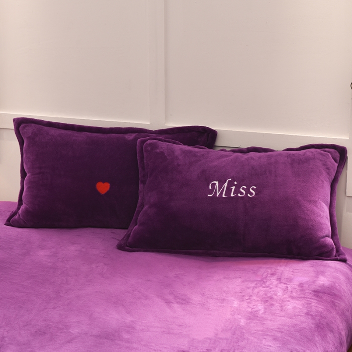 91家纺网 家纺一手货源 找家纺 简爱家纺新款保暖MISS款法莱绒刺绣四件套 绒miss-深紫