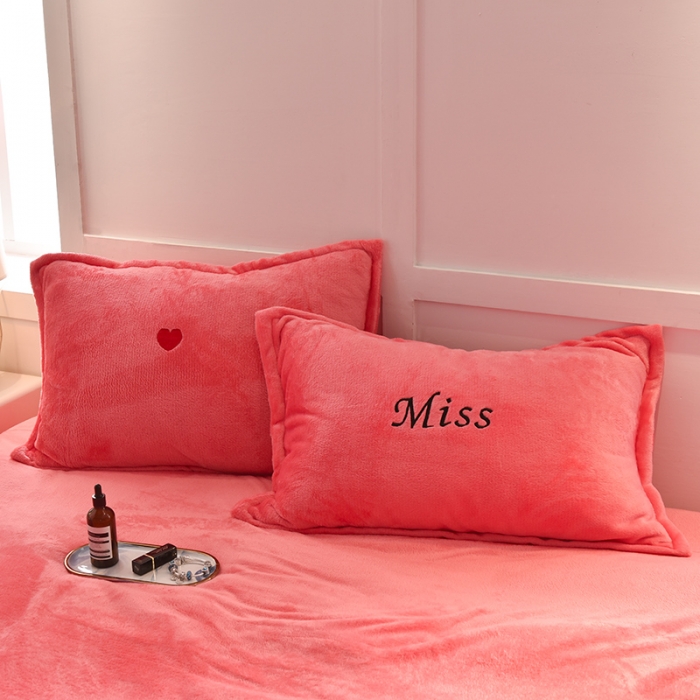 91家纺网 家纺一手货源 找家纺 简爱家纺新款保暖MISS款法莱绒刺绣四件套绒miss-夕阳红