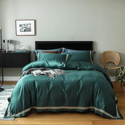 91家纺网 家纺一手货源 找家纺 时亿 2021新款160支长绒棉四件套-御系列 翡翠绿