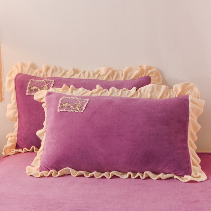 91家纺网 家纺一手货源 找家纺 睡美人 新款迷情韩版小清新纯色双拼牛奶绒四件套薰衣紫