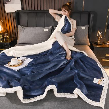 红缘坊 纯色羊羔绒复合毛毯休闲毯盖毯空调毯子 黛蓝