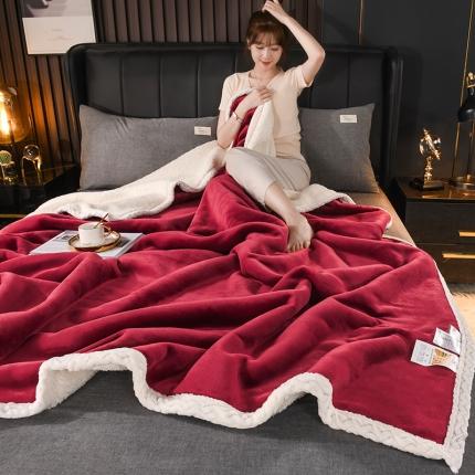 红缘坊 纯色羊羔绒复合毛毯休闲毯盖毯空调毯子 瑰红