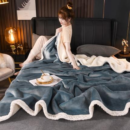 红缘坊 纯色羊羔绒复合毛毯休闲毯盖毯空调毯子 蓝灰