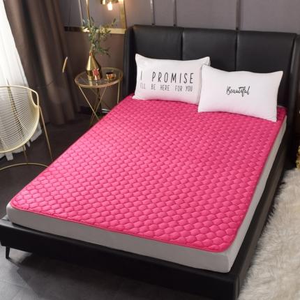 花韵莱2021新款法萊绒床垫保暖床褥 薄款床褥子夹棉直角床盖 玫红