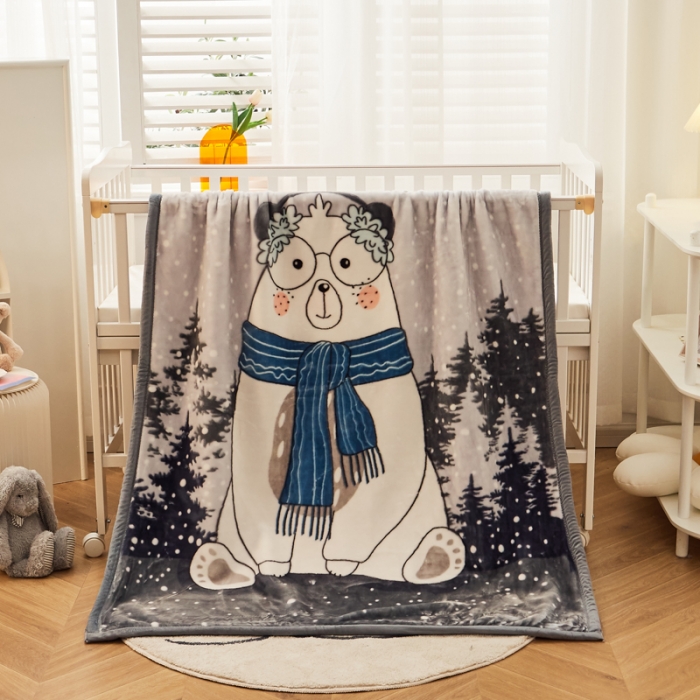 91家纺网 家纺一手货源 找家纺 凯轩毛毛毯毯子 加大加厚儿童云毛毯毯子 围巾熊灰