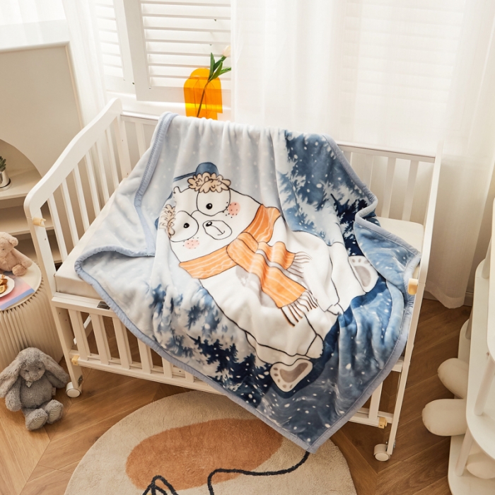 91家纺网 家纺一手货源 找家纺 凯轩毛毛毯毯子 加大加厚儿童云毛毯毯子 围巾熊浅蓝