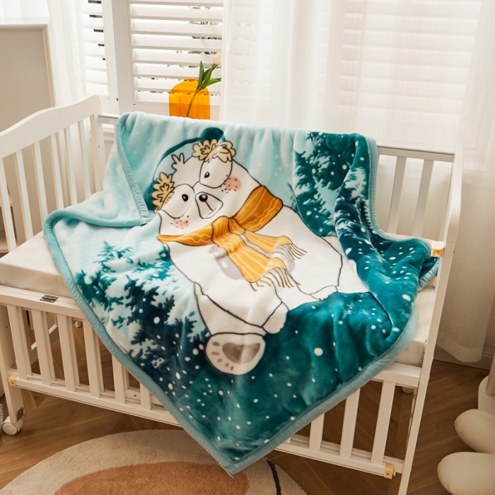 91家纺网 家纺一手货源 找家纺 凯轩毛毛毯毯子 加大加厚儿童云毛毯毯子 围巾熊浅绿