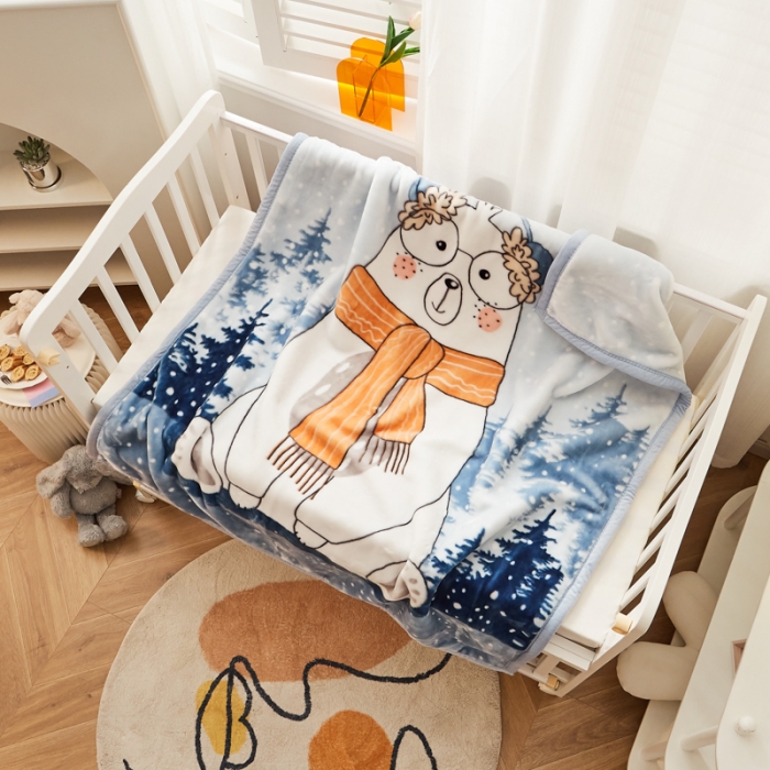 91家纺网 家纺一手货源 找家纺 凯轩毛毛毯毯子 加大加厚儿童云毛毯毯子 围巾熊浅蓝