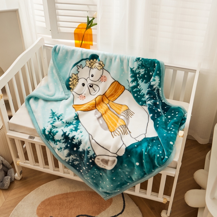 91家纺网 家纺一手货源 找家纺 凯轩毛毛毯毯子 加大加厚儿童云毛毯毯子 围巾熊浅绿