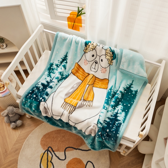 91家纺网 家纺一手货源 找家纺 凯轩毛毛毯毯子 加大加厚儿童云毛毯毯子 围巾熊浅绿