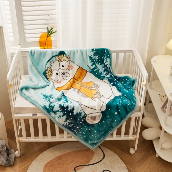 91家纺网 家纺一手货源 找家纺 凯轩毛毛毯毯子 加大加厚儿童云毛毯毯子 围巾熊浅绿