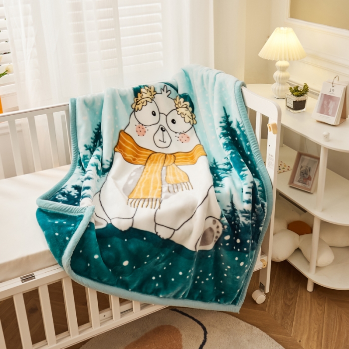 91家纺网 家纺一手货源 找家纺 凯轩毛毛毯毯子 加大加厚儿童云毛毯毯子 围巾熊浅绿