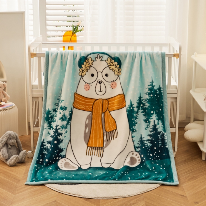 91家纺网 家纺一手货源 找家纺 凯轩毛毛毯毯子 加大加厚儿童云毛毯毯子 围巾熊浅绿