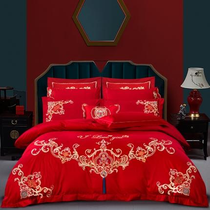 91家纺网 家纺一手货源 找家纺 甜咪咪 2021新款大红婚庆磨毛系列四件套 罗曼蒂克