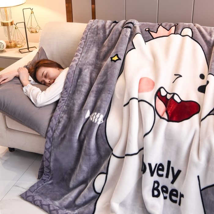 91家纺网 家纺一手货源 找家纺 2025秋冬新款双层加厚拉舍尔毛毯 保暖法莱绒毯子 古灵精怪