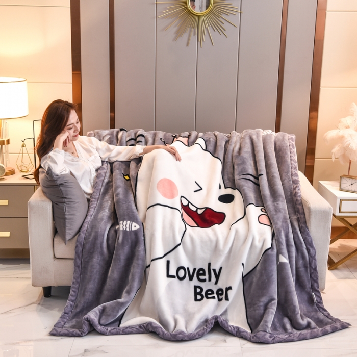 91家纺网 家纺一手货源 找家纺 2025秋冬新款双层加厚拉舍尔毛毯 保暖法莱绒毯子 古灵精怪