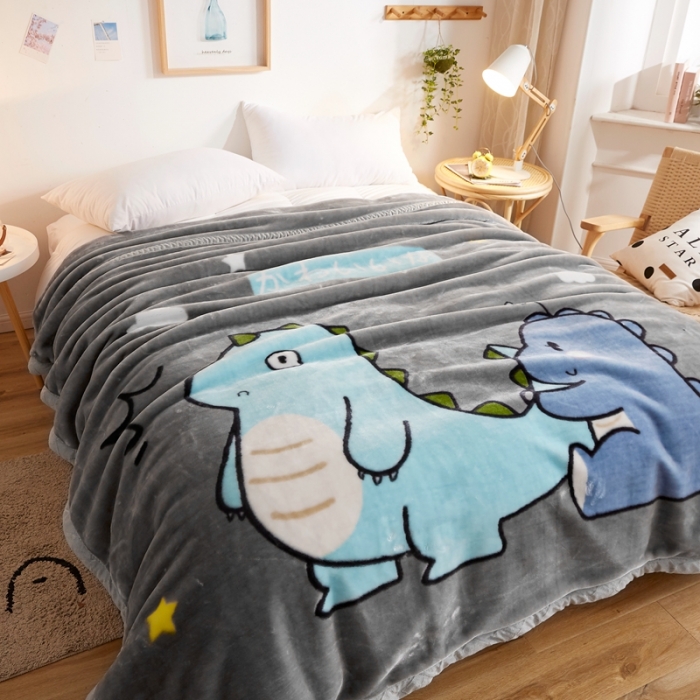 91家纺网 家纺一手货源 找家纺 2025秋冬新款双层加厚拉舍尔毛毯 保暖法莱绒毯子 恐龙宝宝